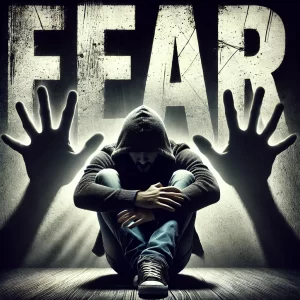 A person cringing in fear