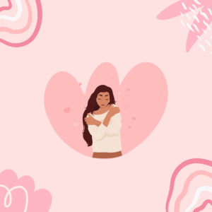 Woman hugging self